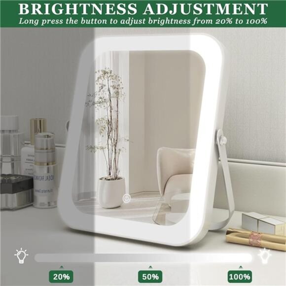 8x10 Inch Lighted Vanity Mirror, 3-Color Dimmable LED Lighting & Touch Control - Picture 5 of 7